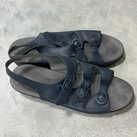 SAS Tripad Comfort Three Strap Sandals Women Size 8.5 Narrow Blue Leather Buckle - Picture 2 of 8